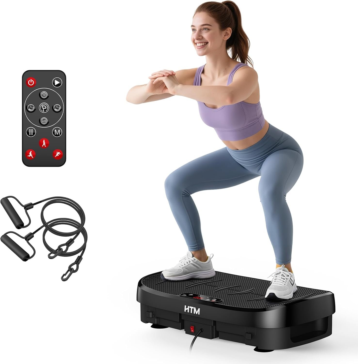 HTM Curved Vibration Plate Exercise Machine, Whole Body Shake Plate with 150W Motor & Resistance Band, 330lbs Weight Capacity, 120 Speeds, Low Noise Vibration Board for Weight Loss, Home Fitness