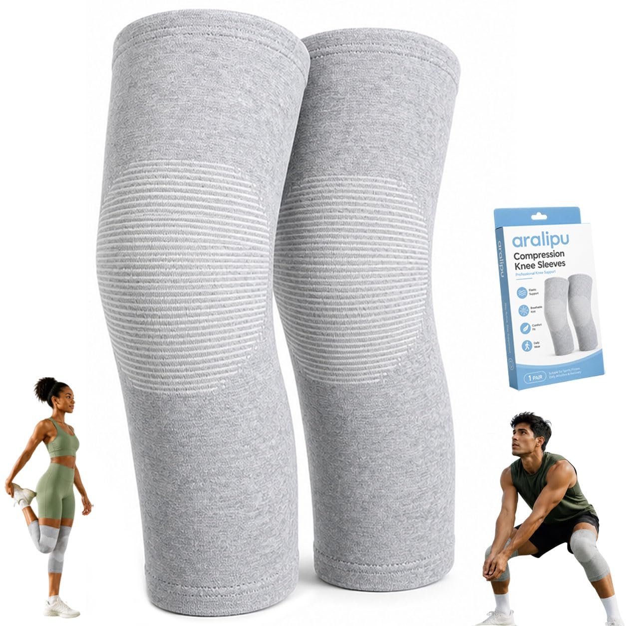 Bamboo Compression Knee Sleeves for Pain Relief, Women Men Knee Slip-on Recovery Leg Brace Protector Recovery Tear Arthritic Sports Gym Workout Sleep(Small)