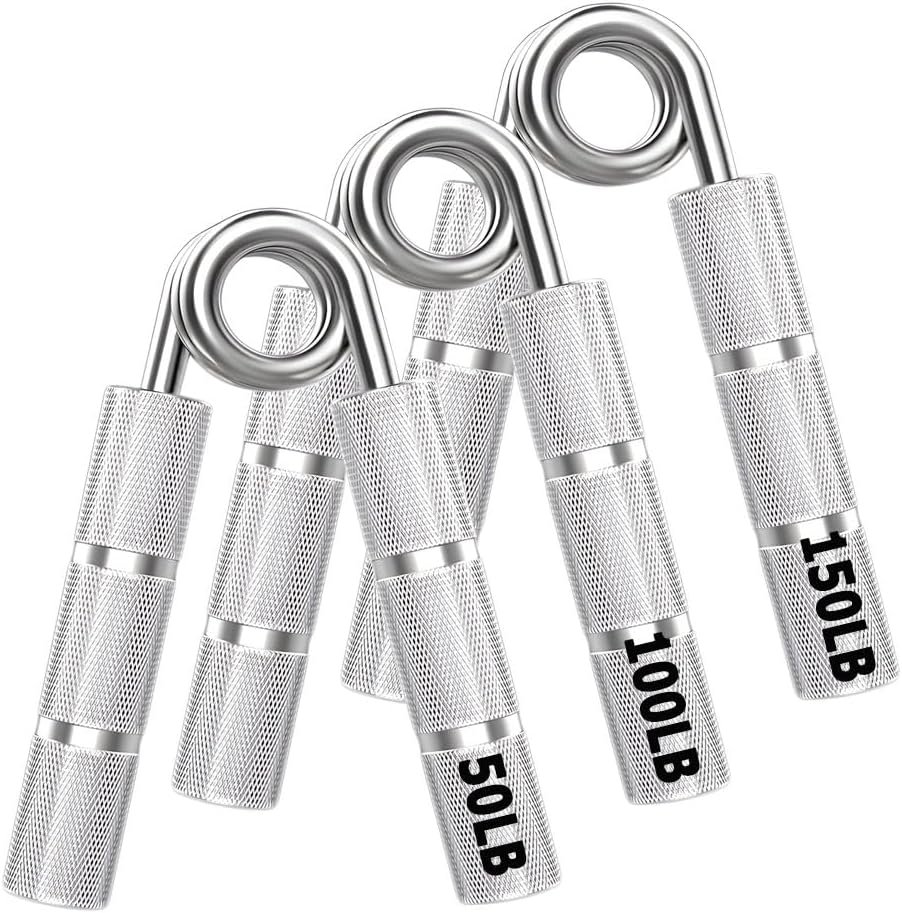 Silver Metal Hand Grip Set, 50LB-400LB No Slip Heavy-Duty Grip Strengthener Great Wrist & Forearm Hand Exerciser, Home Gym, Hand Gripper Grip Strength Trainer