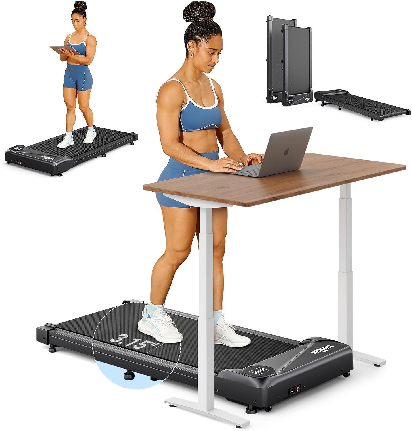 THERUN Walking Pad Treadmill, Portable Mini Treadmill for Home/Office, Walking Pad Treadmill 2.5HP, Under Desk Walking Machine with 265 lbs Weight Capacity Remote Control LED Display