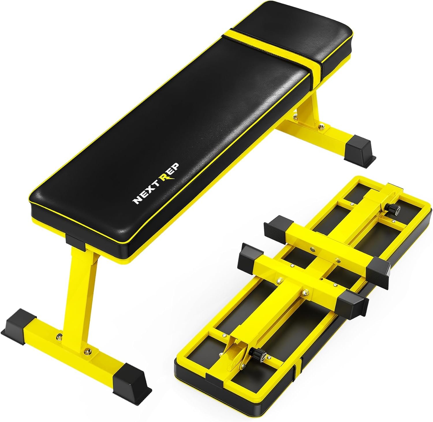 Foldable Flat Weight Bench – 1300 LB Capacity Heavy Duty Workout Bench for Home Gym, Strength Training Bench Press for Full Body Exercise, Featuring an Innovative Fully Enclosed Steel Base