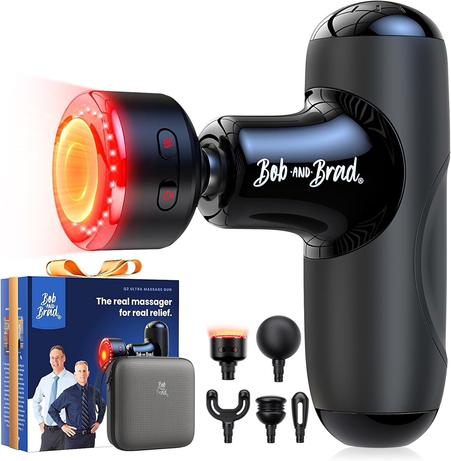 BOB AND BRAD Q2 Ultra Mini Massage Gun with Red Light Infrared Heating Head, Pocket-Sized Deep Tissue Massager for Muscle Therapy, HSA Portable Percussion Massage Gun for Pain Relief FSA Eligible