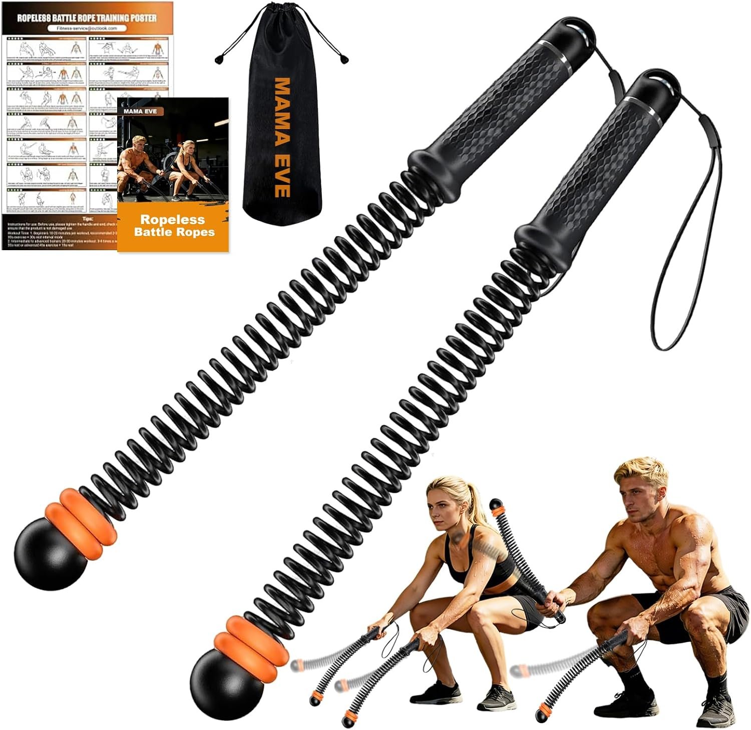 Ropeless Battle Ropes, Heavy Duty Portable Cordless Battle Ropes for Home Gym Adjustable Weights, Workout Exercise Rope for Strength Building, HIIT and Low-Impact Aerobic Training for Men & Women