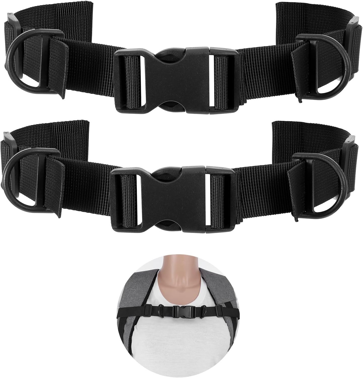 2 PCS Chest Strap for Backpack, Heavy Duty Elastic Backpack Chest Straps Sternum Strap Add on with Quick Release Buckle, Adjustable Comfortable Fit for Hiking Camping Travel (Black)