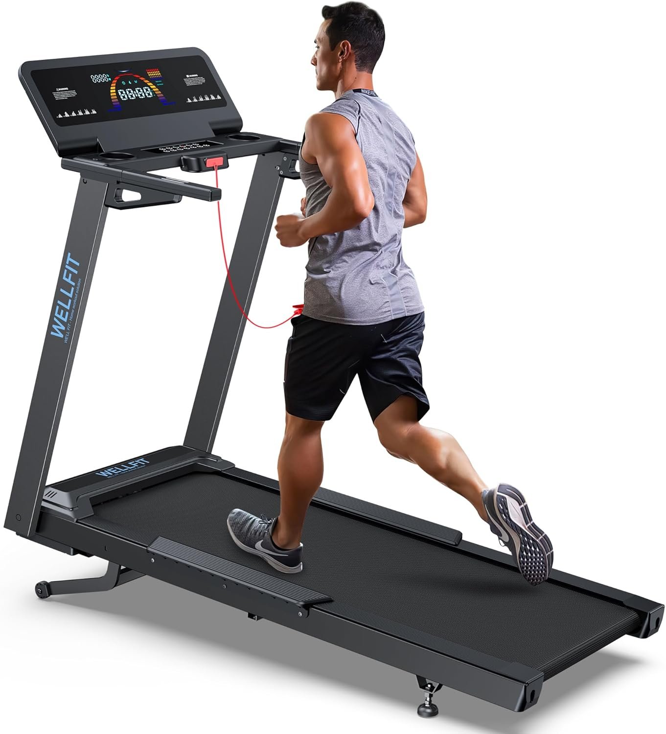 WELLFIT Auto Incline Treadmill, 15% Incline Heavy Duty Treadmill for Home | 4.5HP, 10 MPH, 500 lbs Capacity, 20” x 55” Running Area Treadmills with Pulse Sensor, Bluetooth Player & LED Display
