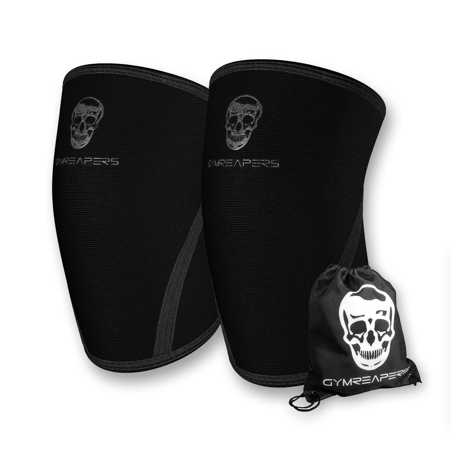 Gymreapers Knee Sleeves (1 Pair) with Gym Bag – IPF Approved – Support Compression Brace for Squats, Fitness, Weightlifting, Cross Training, Powerlifting – 7MM Neoprene Sleeves – For Men & Women (Black/Black, X-Large)