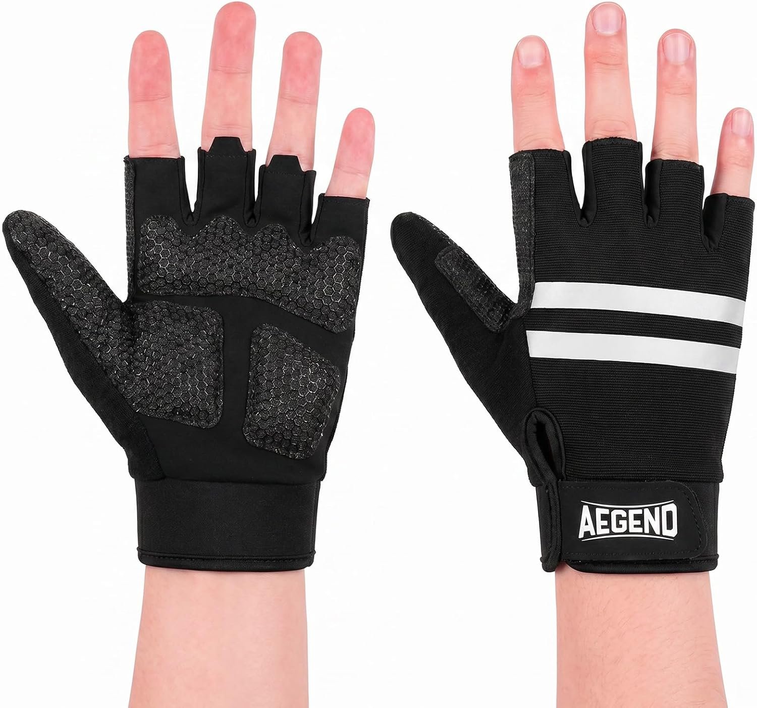 Aegend Wheelchair Gloves, Anti-Slip & Wear-Resistant Half-Finger Design, Breathable & Shock-Absorbent, Ideal for Manual Wheelchair Users, Fitness and Cycling Black