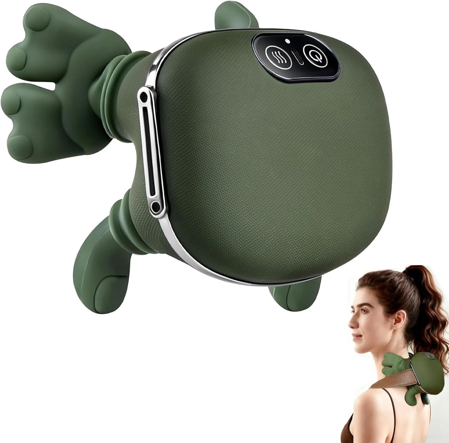Neck Massager with Finger Kneading, Deep Tissue Neck & Shoulder Massager, 4D Palm-Kneading Massage with Heat, Wearable Strap, Gentle Warmth for Stress & Tension Relief