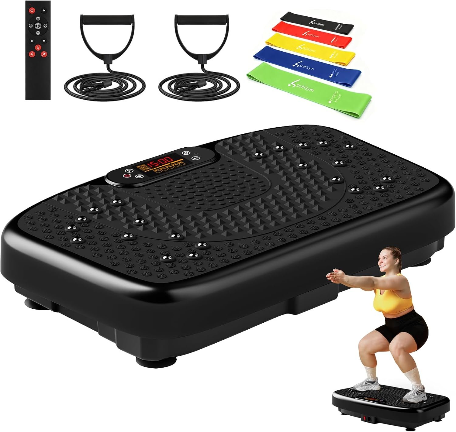 SoftGym Vibration Plate Exercise Machine for Lymphatic Drainage Weight Loss,120 Speed Levels Vibrating Platform with Resistance Bands,Full-Body Workout Equipment for Muscle Activation