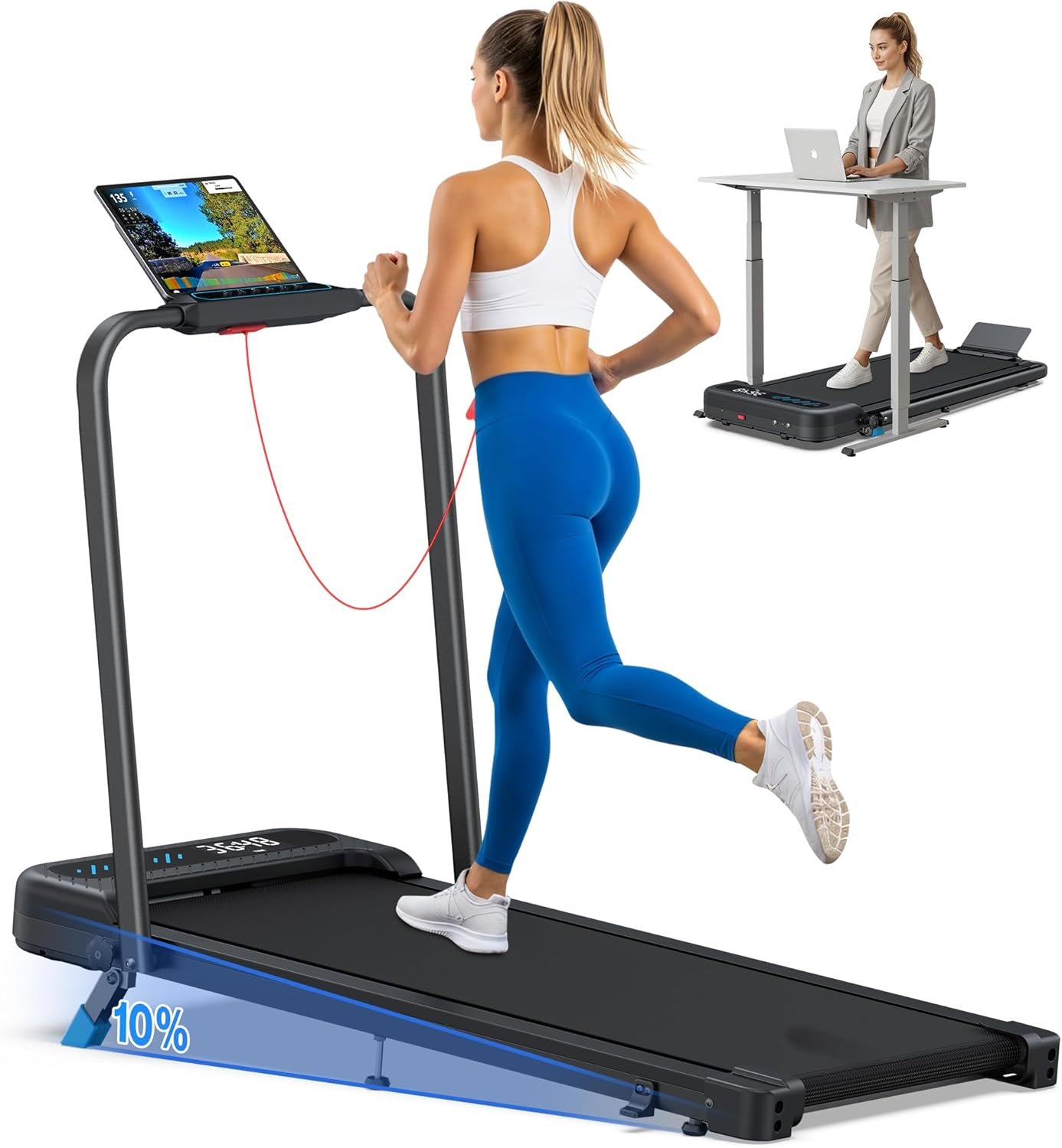 Cardirun Walking Pad with 10% Incline, 4 in 1 Foldable Walking Pad Treadmills with Handle Bar for Home Small Spaces, 3.0HP Portable Quiet Compact Under Desk Treadmill with Low Noise, APP, LED Display