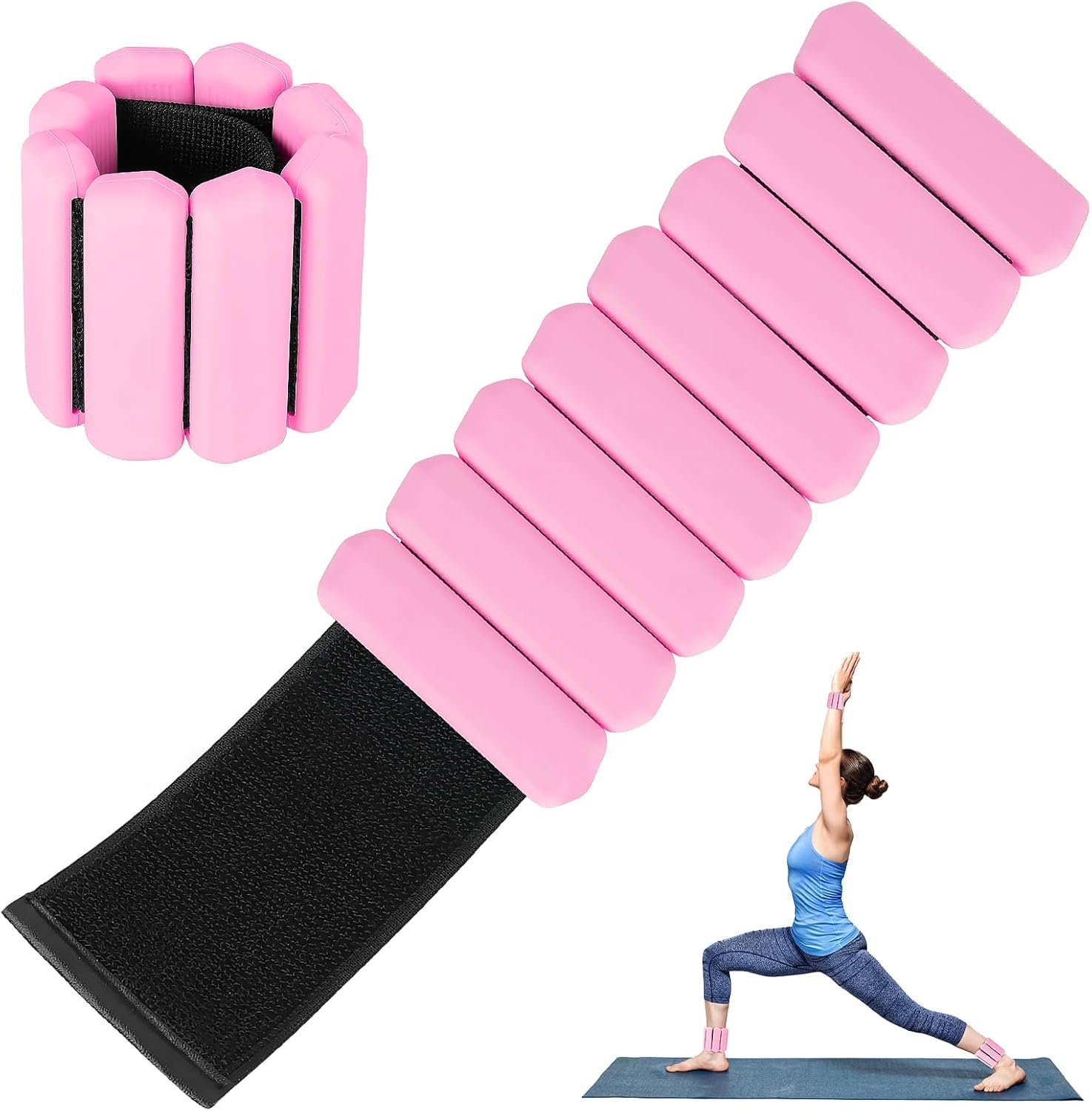 Wrist Weights Set of 2, Wearable Arm & Leg Weights for Women & Men, Adjustable Wrist Ankle Weights for Walking, Yoga, Swimming, Gym, 2lb