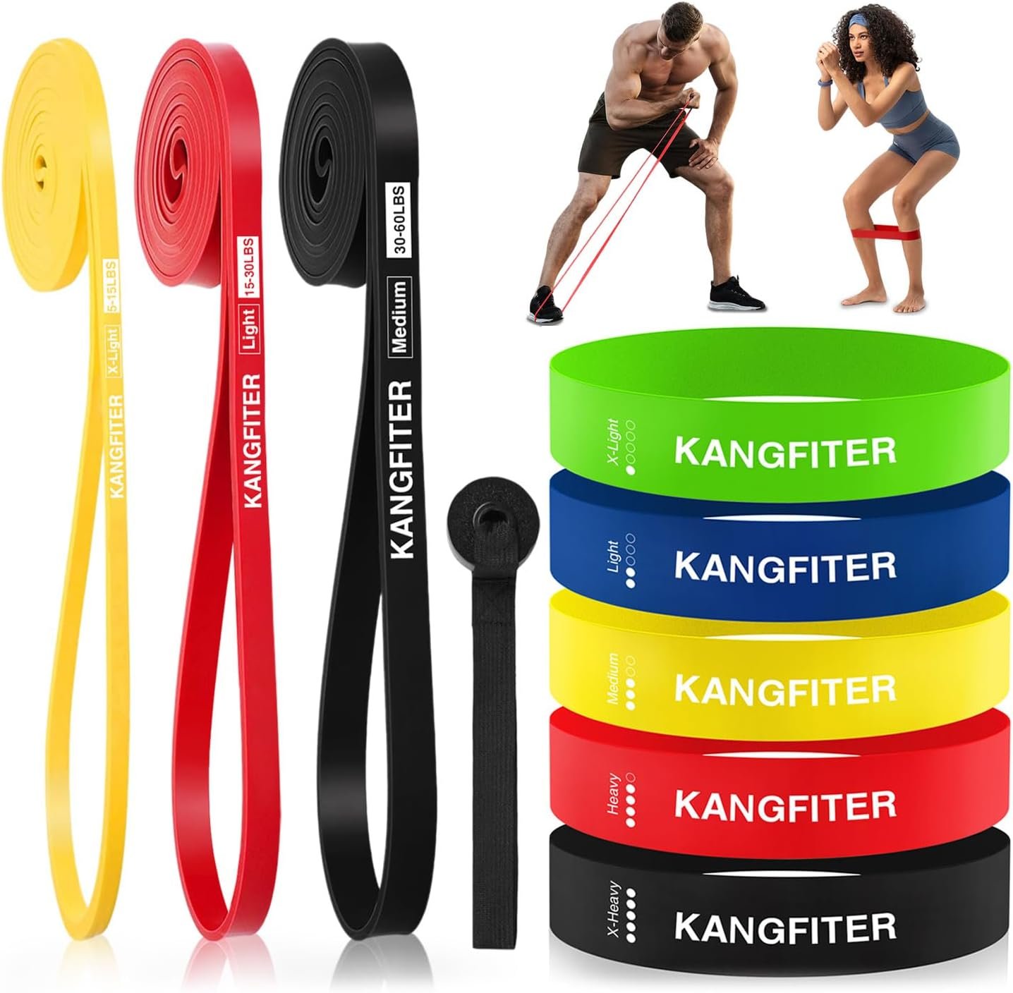 KANGFITER Resistance Bands for Working Out, Pull Up Bands for Men Women, Thick Heavy Resistance Band Set with Door Anchor, Elastic Exercise Bands for Body Stretching, Physical Therapy, Home Workouts