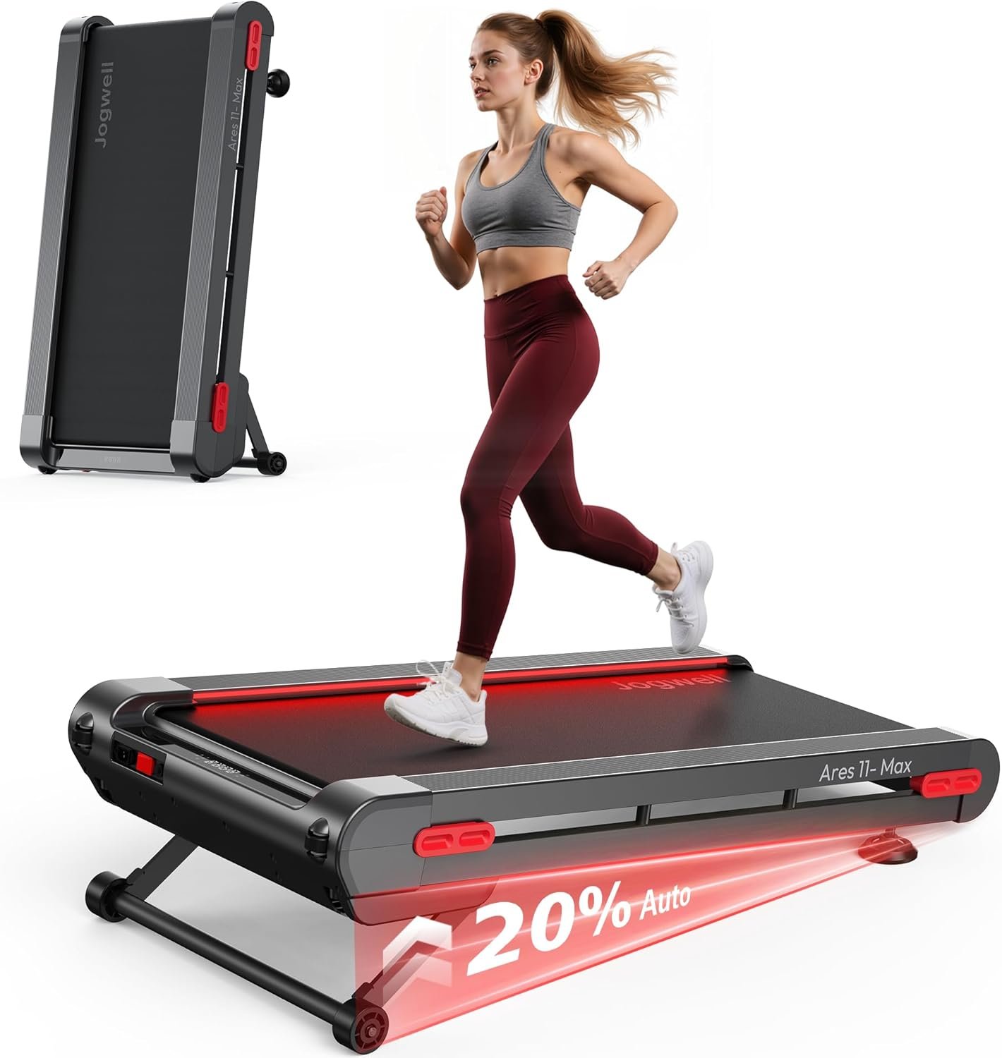 Jogwell Walking Pad Treadmill with 12%/20% Auto Incline, 3.5HP Brushless Ultra-Quiet, Under Desk Treadmill for Home Office, 400 LBS Capacity, 30% Wider Deck, Vertical Storage