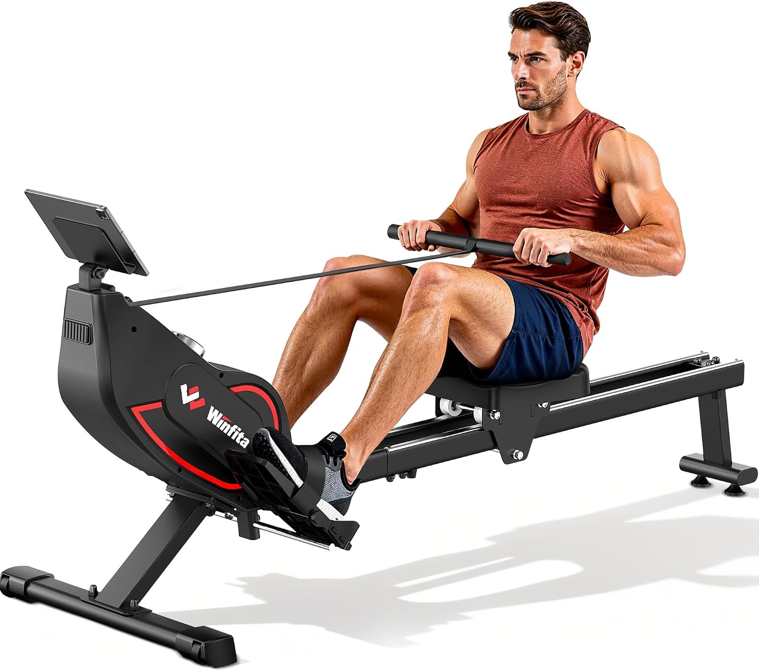 Rowing Machines for Home,Quiet Resistance Magnetic Rower Machine with 32 Levels,350lb Weight Capacity,Compact Dual Slide Rail,LED Monitor & Comfortable Seat,App Supported&Tablet Holder