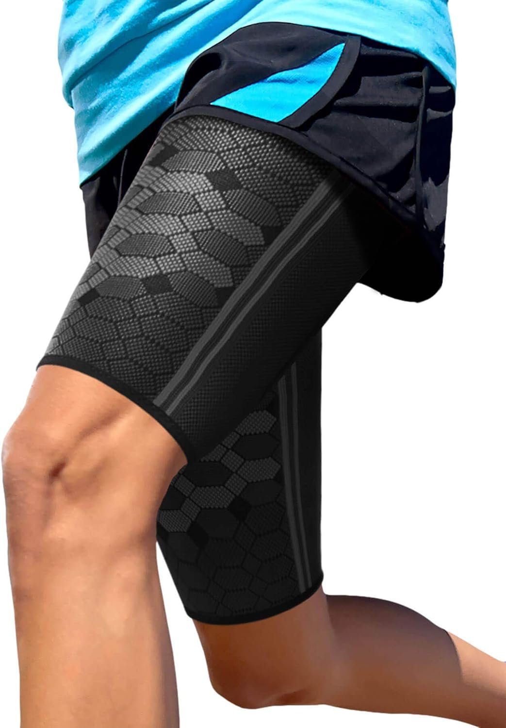 Sparthos Thigh Compression Sleeves (Pair) – Quad and Hamstring Support – Upper Leg Sleeves for Men and Women – Made from Innovative Breathable Elastic Blend – Anti Slip