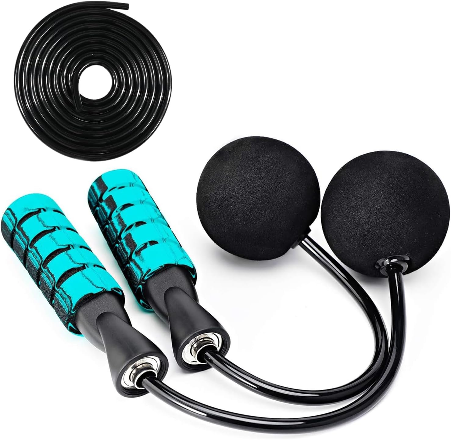 2 in 1 Jump Rope for Women Men and Kids – Tangle-Free Cordless Skipping Jump Rope with Ball Bearings and Foam Handles for Rapid Speed Fitness Workouts
