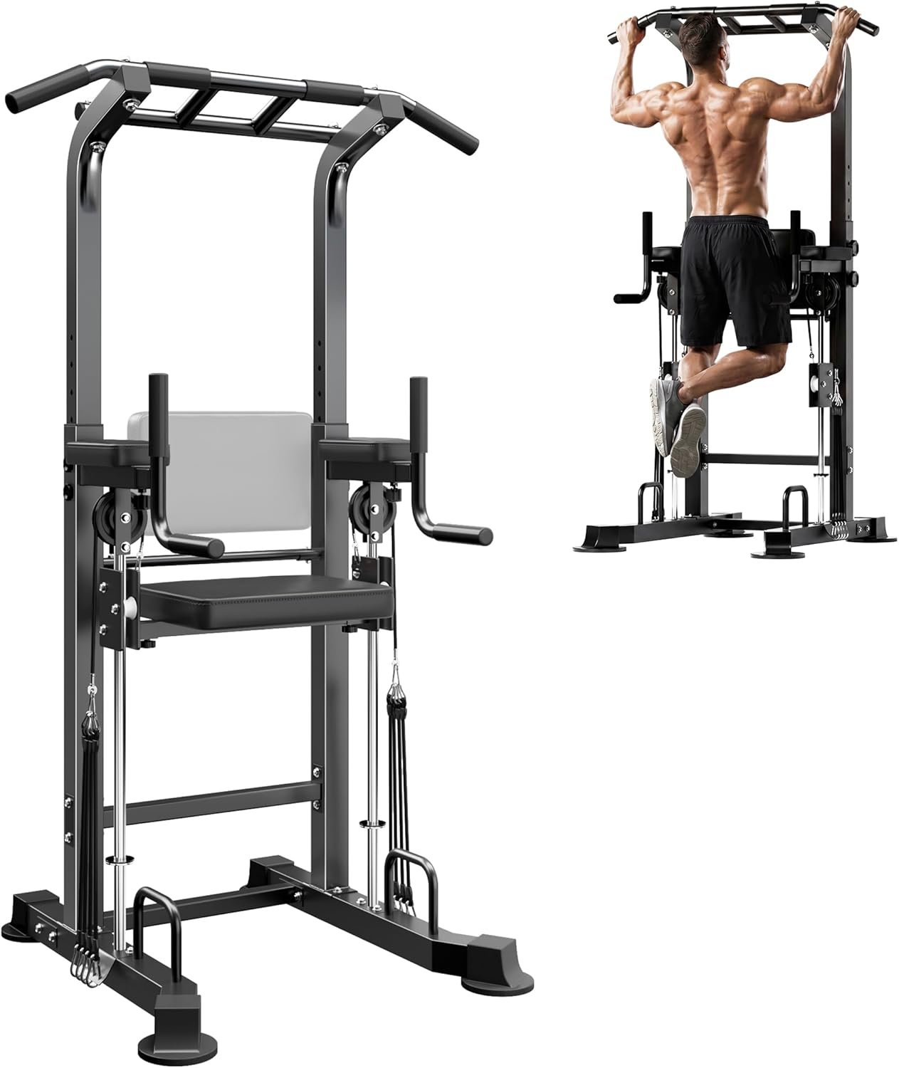 SogesPower Power Tower Dip Station Pull Up Bar for Home Gym Multi-Function Adjustable Height Strength Training Workout Equipment