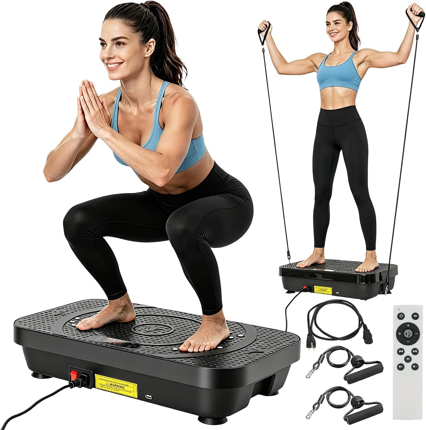 POWERFUEL Large Vibration Plate Exercise Machine for Lymphatic Drainage, 500LBS Capacity Shake Plate, 200 Speeds, LED Display, Bluetooth Audio, Resistance Bands for Whole Body Fitness, Pain Relief