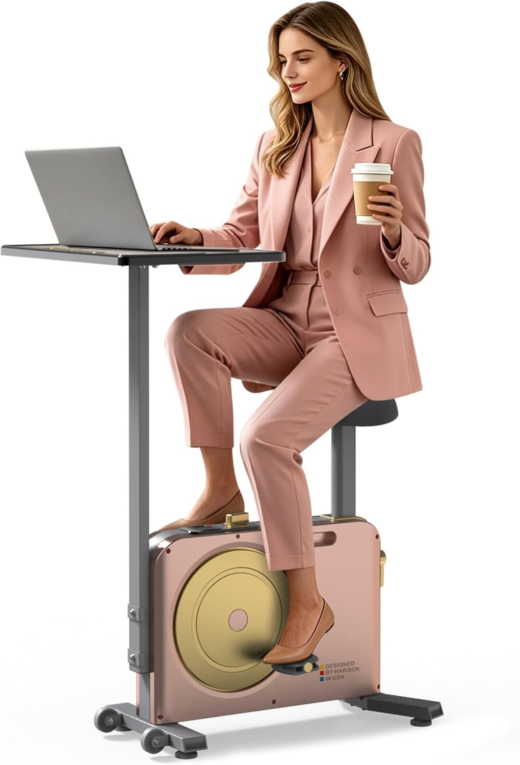 HARISON Exercise Bike with Desk for Home Office, Workstation Cycling Bike with Adjustable Desk, 8 levels Magnetic Resistance Indoor Bike for Working, Studying & Low Impact Cardio bike