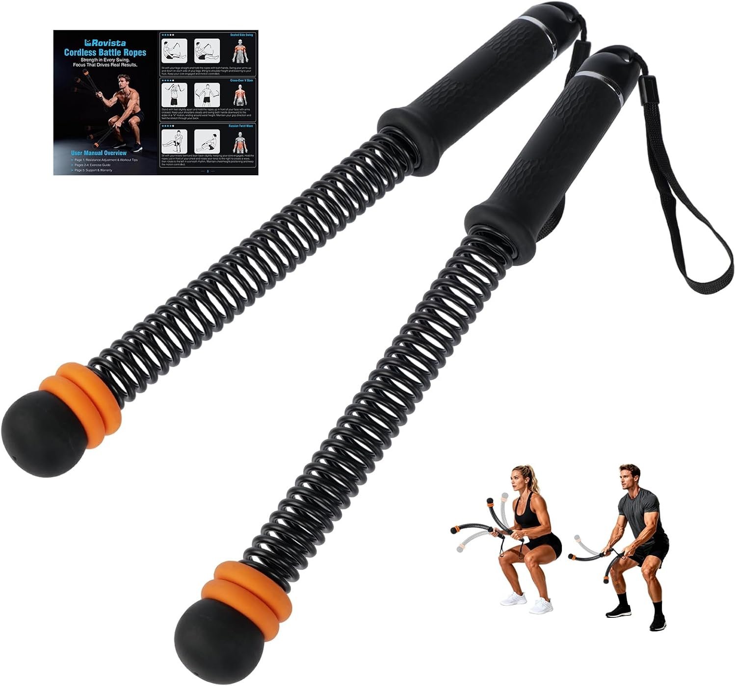 2 PCS Weighted Cordless Battle Ropes – Adjustable Resistance and Portable Ropeless Battle Ropes with Non Slip Handle – Low-Noise Exercise Rope for Instant Effective Workouts Anytime (Black)