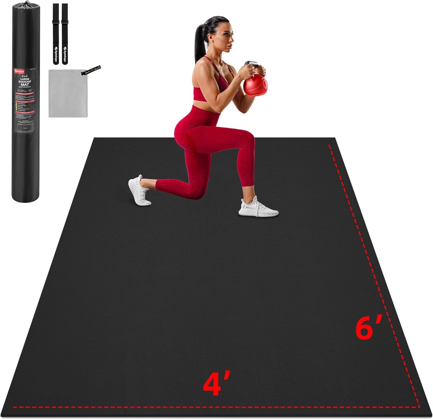 GymCope Extra Large Exercise Mat, 10’x6’/9’x6’/8’x6’/7’x5’/6’x4′(8mm) Thick Workout Mat for Home Gym & Garage Flooring, Shoe-Friendly, High-Density, MMA, HIIT, Weight Lifting, Cardio&Strength