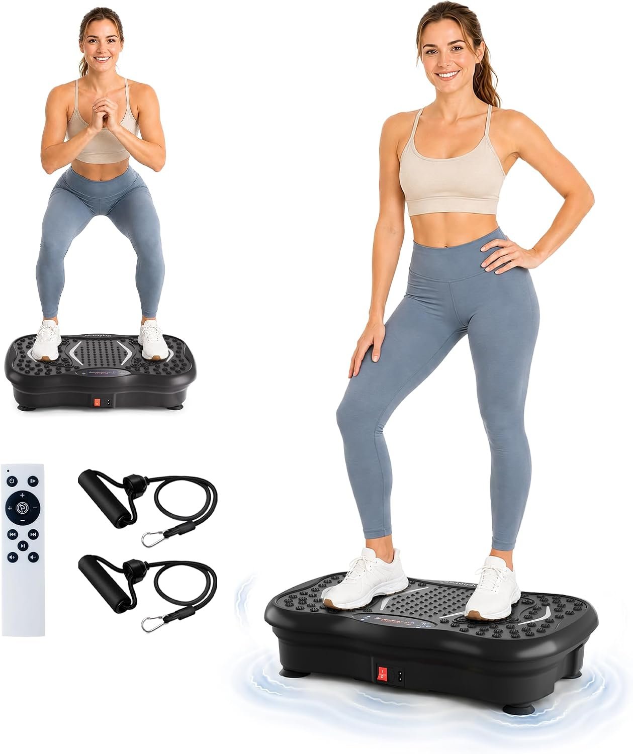 Vibration Plate Exercise Machine for Lymphatic Drainage, 200 Speeds Vibrating Fitness Platform for Full Body Workout and Weight Loss, 300 Lbs Capacity with Resistance Bands for Women Men