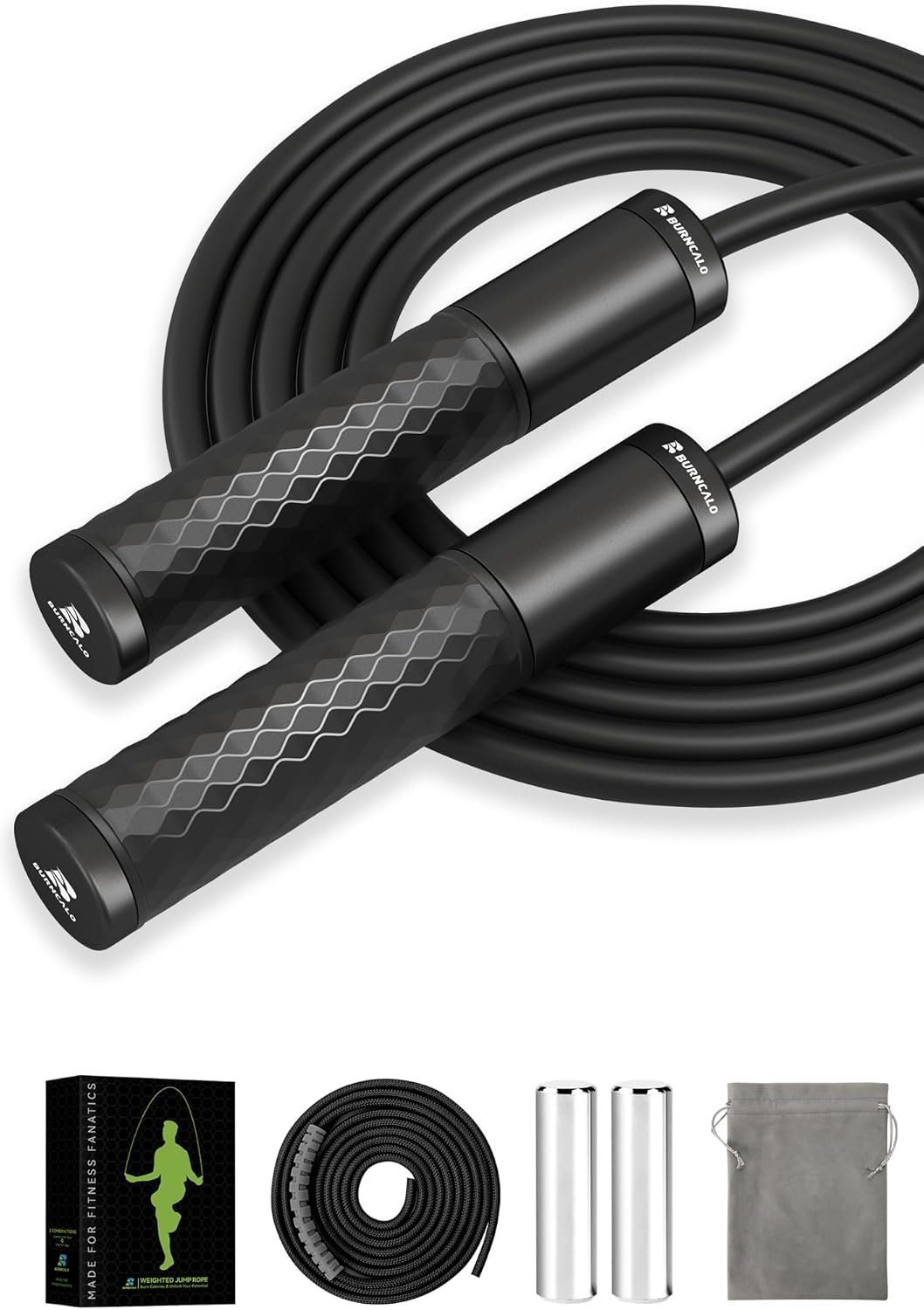 Weighted Jump Rope for Men, Women (1.5LB) – Alloy Steel Handles, Speed Skipping Rope, Gym,Indoor/Outdoor – Fitness, Workout, Boxing – Solid PVC & Cotton Rope