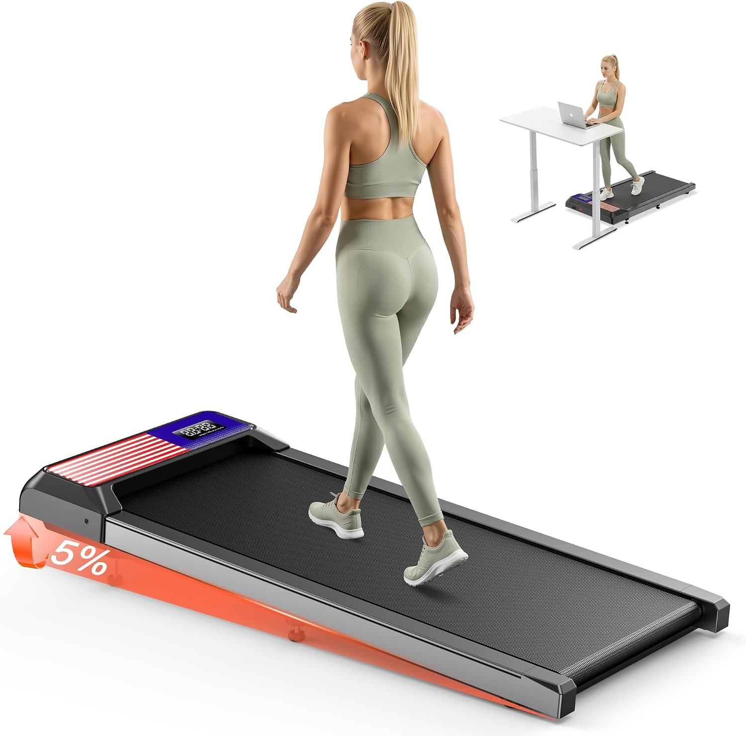 Walking Treadmil with Incline – 2.5HP Portable Treadmill for Home Office, Compact Running Walking Machine with Remote Control, LED Display, Quiet Walking Machine, 265LB Capacity