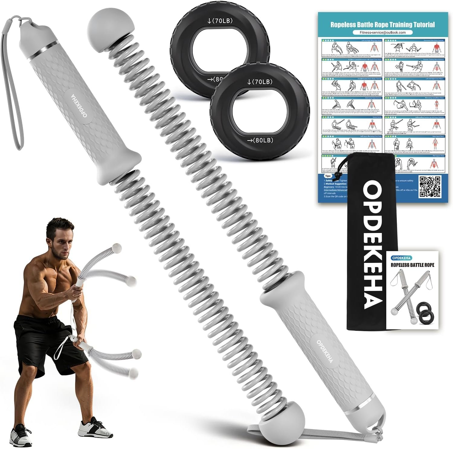 Weighted Ropeless Battle Ropes for Home Gym, Heavy Duty Portable Cordless Battle Rope with Grip Strengtheners & Poster, Battle Rope Sticks for HIIT, Strength & Quiet Cardio Training Men & Women(2PCS)