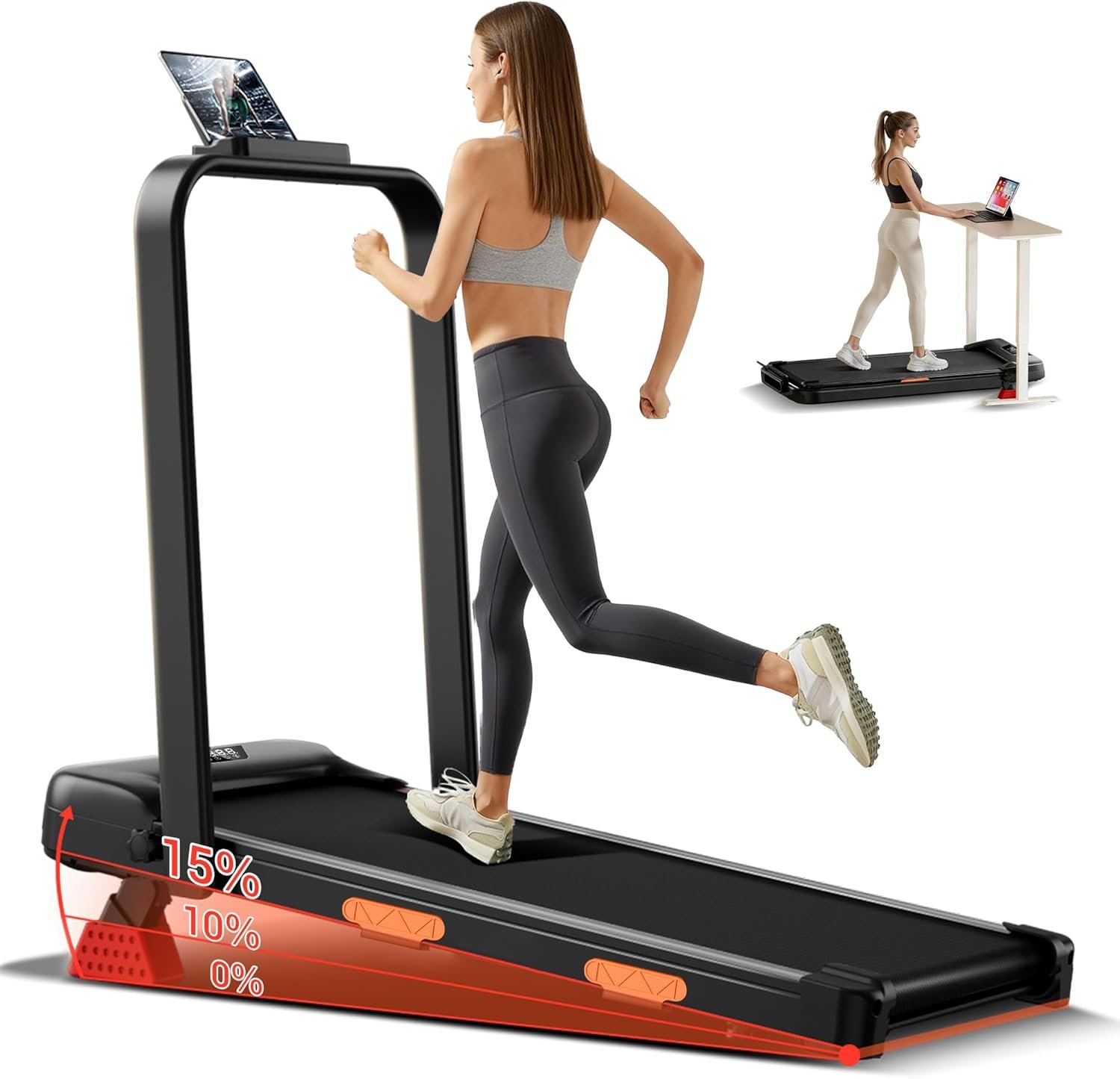 LONTEK 15% Incline Walking Pad Treadmill, Foldable Treadmills for Home | Compact, 2.5HP Brushless, Foldable Treadmill, Portable Treadmill, Home Office, Reomte Control, 300Lbs Weight Capacity