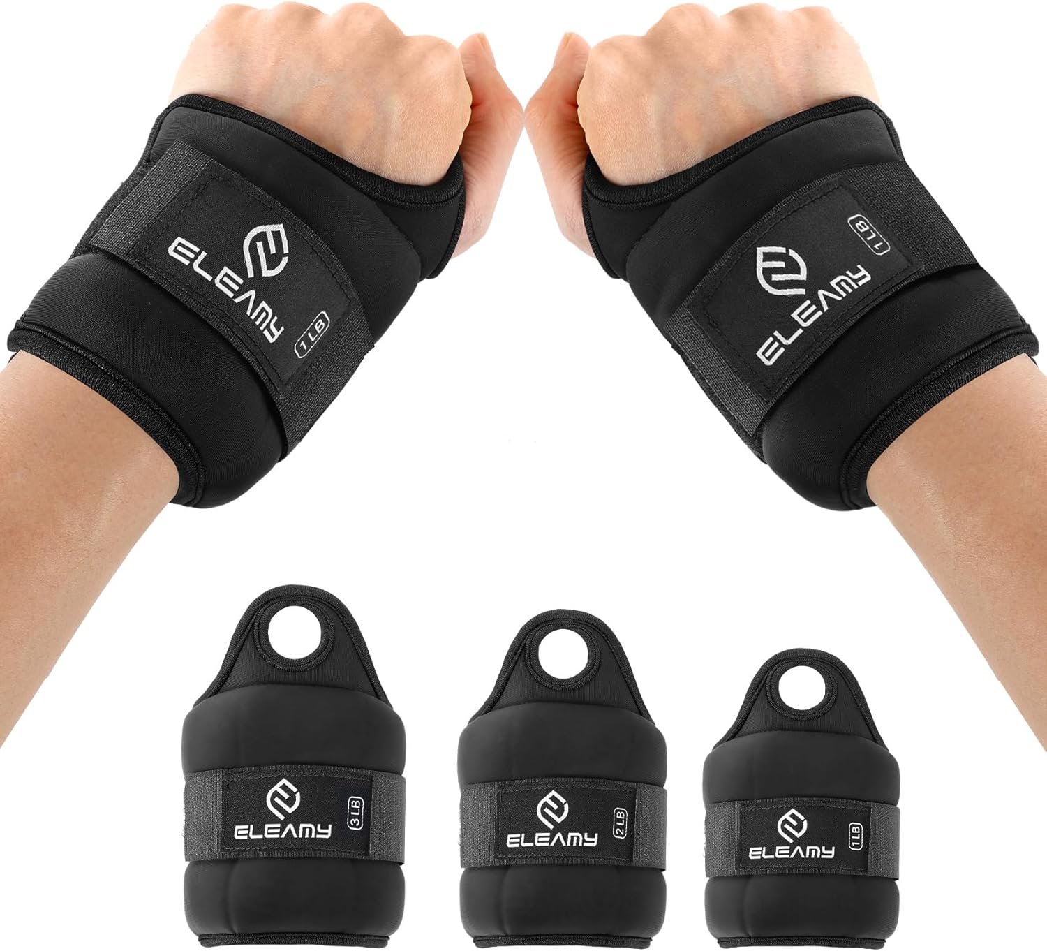 ELEAMY Wrist Weights for Women & Men – 0.5/1/1.5/2/3lb*2 Pairs | Premium ice silk fabric, Thumb loops lock, comfortable & tear resistant. For walking, running, yoga, fitness and more.