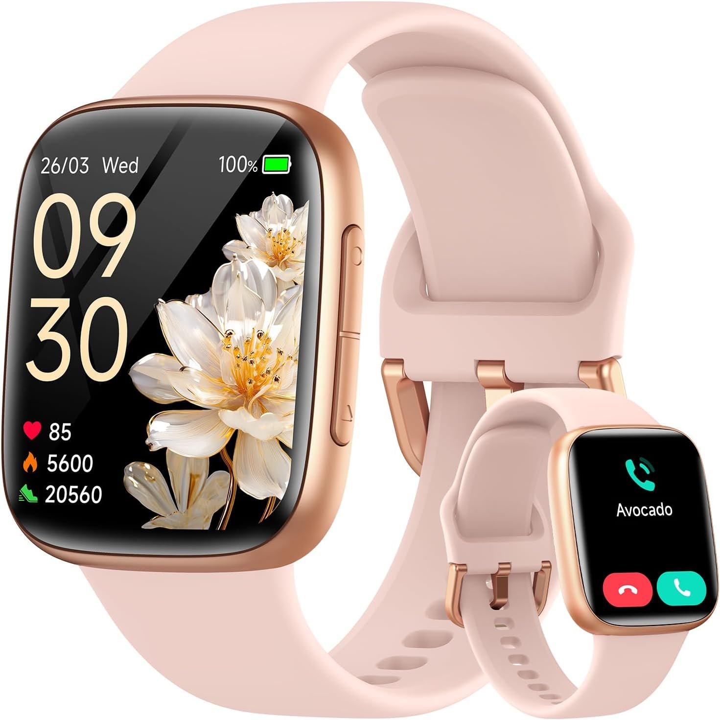 Gydom Smart Watch for Men/Women, 1.85″ AMOLED Screen Fitness Watch for iPhone/Android, Activity Tracker with Heart Rate/Sleep/SpO2, Answer/Make Call, 3ATM Waterproof, 120+ Sport Modes, AI Voice, Pink