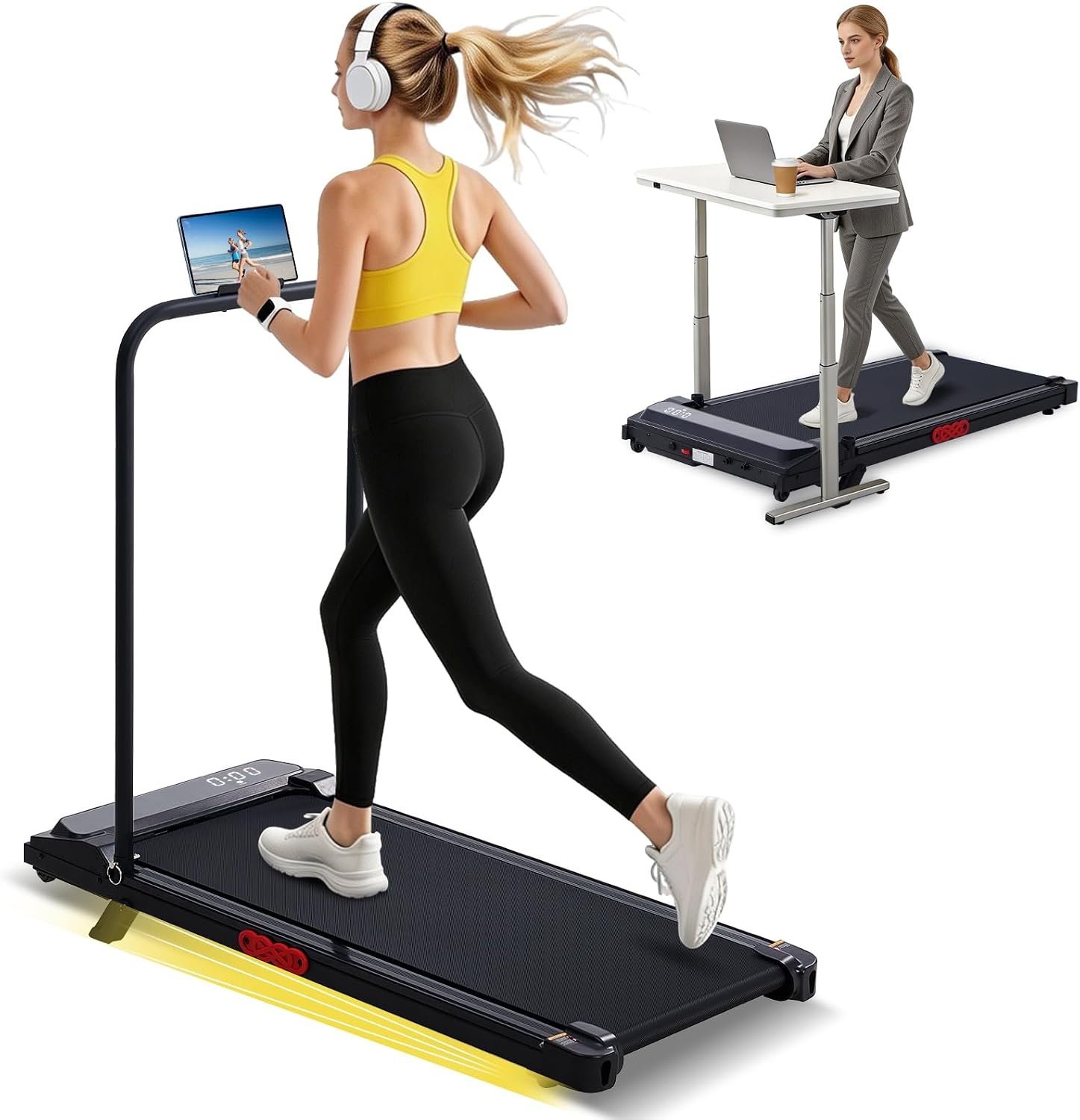 Walking Pad Treadmill with Incline, 2026 Upgrade Portable Under Desk Treadmill for Home Office Small with Handles, 3.0HP Electric Walking Pad with Handle Bar, 0.6-7.6MPH, 350LBS