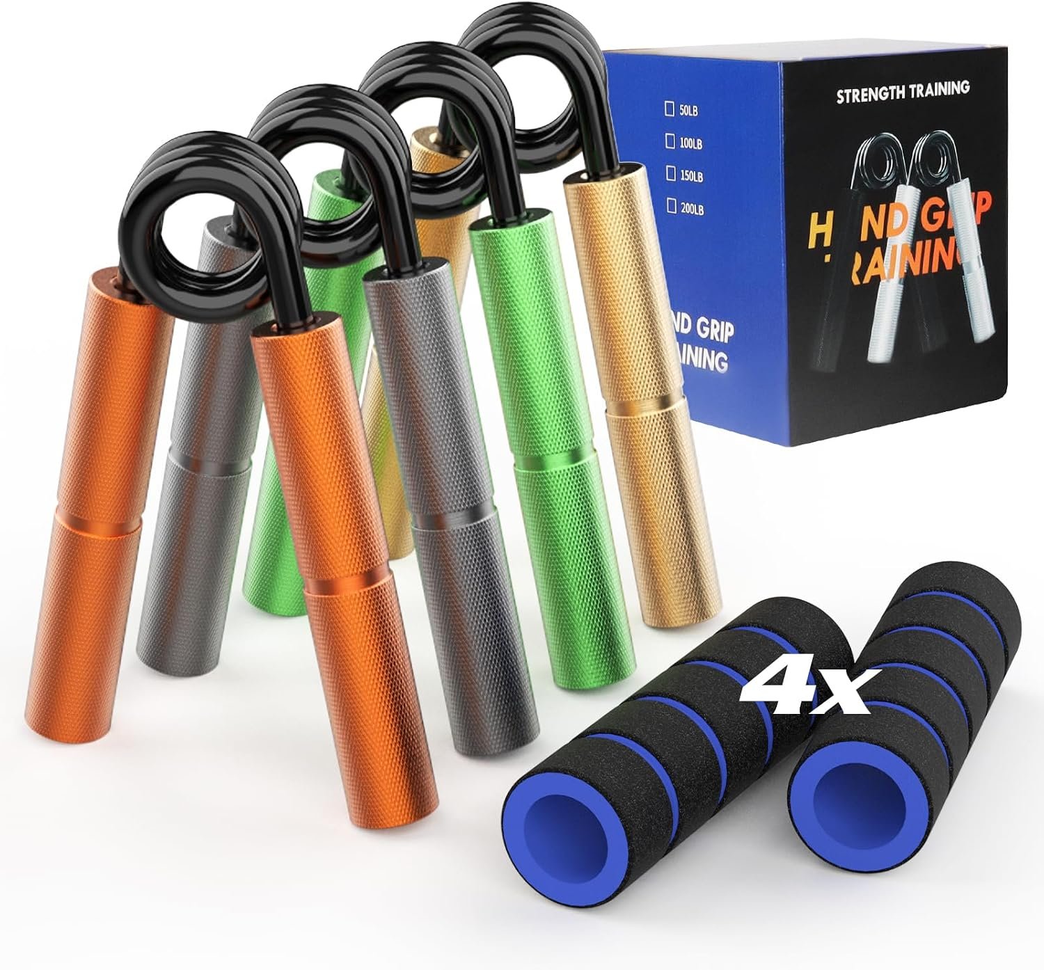 Grip Strength Trainer Set – Metal Hand Gripper, No Slip Trainers, Strengthener for Enhanced Grip, Forearm Training and Exercise