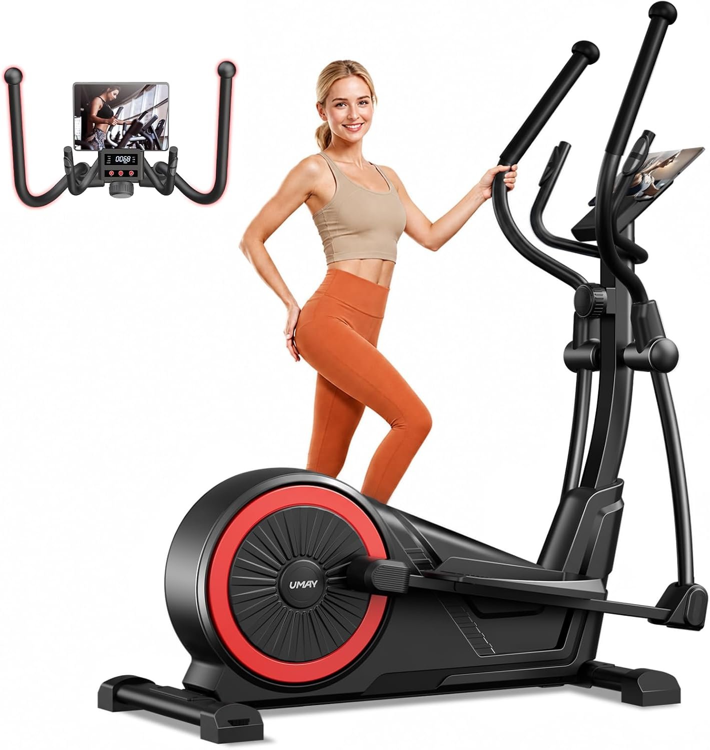 Elliptical Exercise Machine with 16″&17” Stride & Heart Rate Grips,Ultra Silent Magnetic Elliptical Machine for Home with 16 Levels Resistance and LCD Monitor,400 LBS Weight Capacity