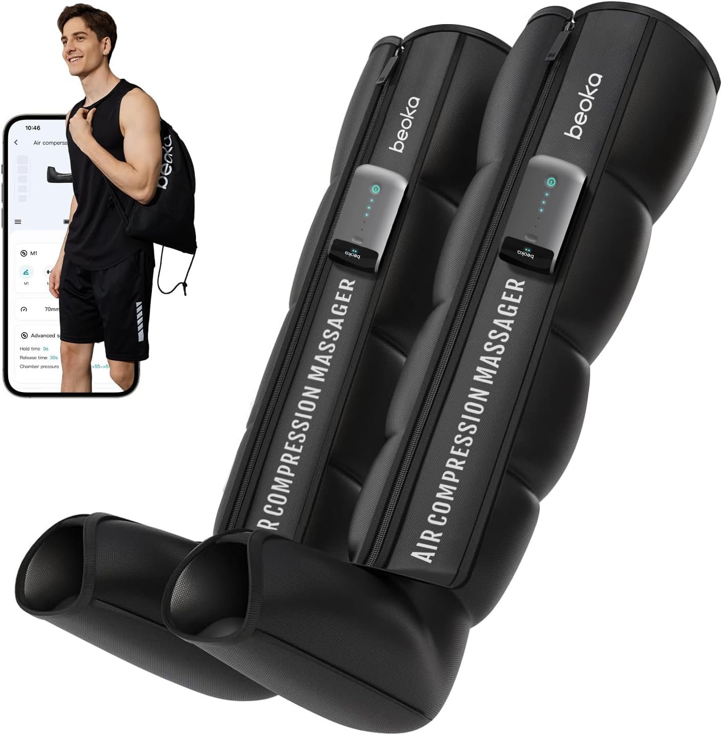 beoka Leg Massager for Circulation and Pain Relief, Leg Recovery System for Fast Recovery, Cordless Air Compression Boots with 3 Modes 5 Intensities for Athletes Runners and Travelers-L