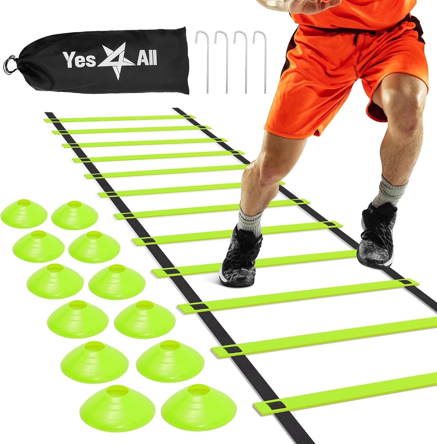 Yes4All Agility Ladder Speed Training Equipment, Adjustable Football Ladder for All Ages with Carry Bag, Durable, Portable, Multiple Colors & Rungs