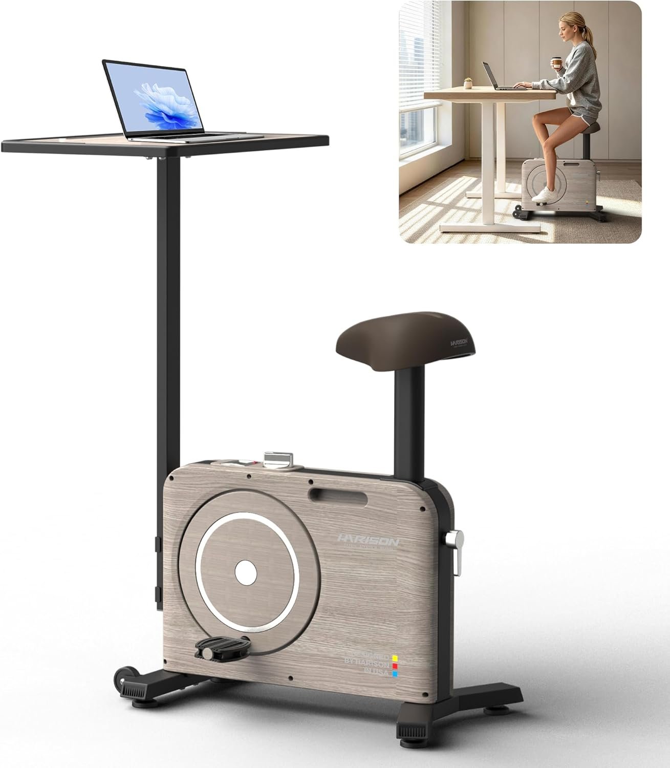 HARISON Desk Exercise Bike for Home Office, Workstation Cycling Bike with Adjustable Desk, Silent Magnetic Resistance Indoor Bike for Working, Studying & Low Impact Cardio bike