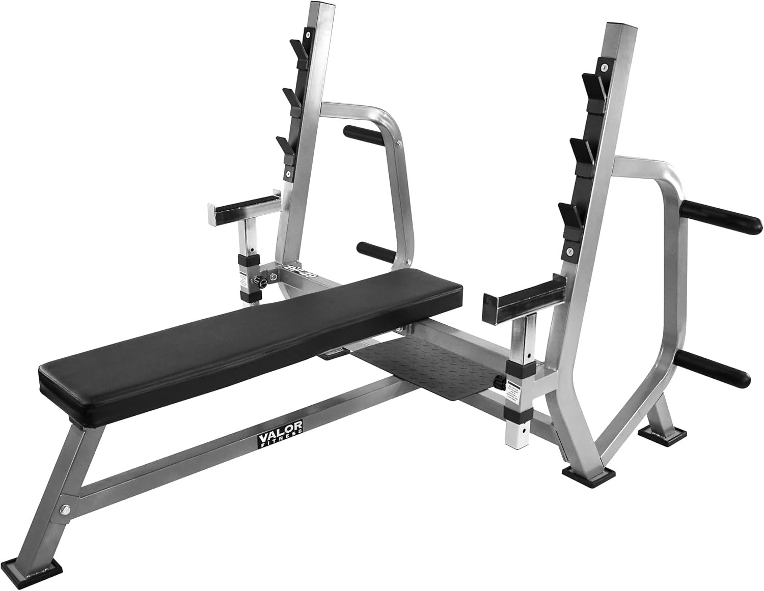 Valor Fitness Olympic Weight Bench Press Station – Spotter Arms – Adjustable Safety Catch- Max 500 lbs – Plate Storage Pegs – Home Gym Equipment