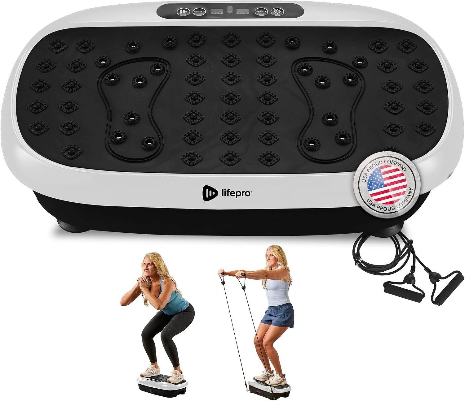 Lifepro HexaPlate Lite Vibration Plate Exercise Machine — Magnetic Acupoints, 99 Speeds & 10 Presets Vibration Platform Machine with Resistance Bands — Vibrating Plate for Lymphatic Drainage & Toning
