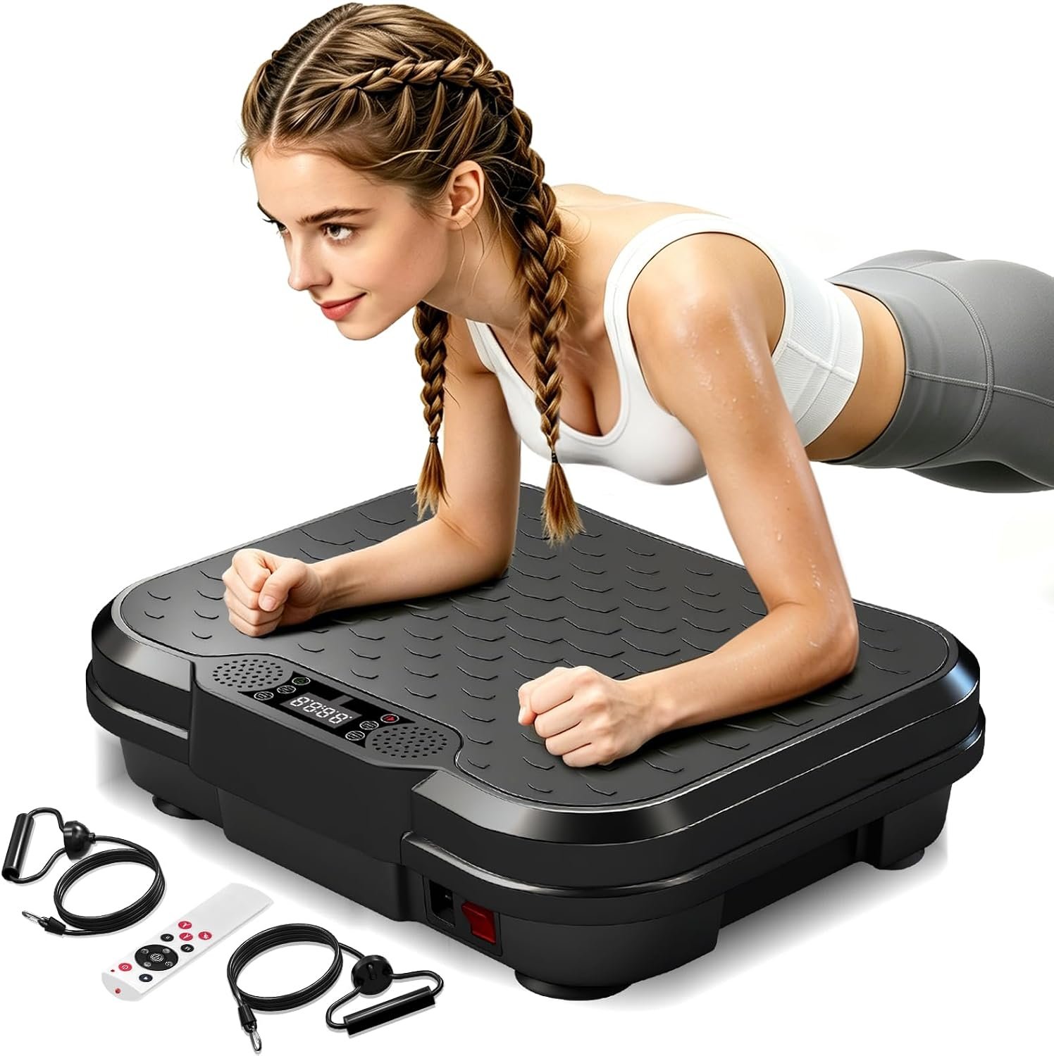 Vibration Plate Exercise Machine, Curved Vibration Plate for Lymphatic Drainage Weight Loss, 400 Lbs Capacity Shake Platform with 250 speeds Full Body Workout Equipment for Home Women Men