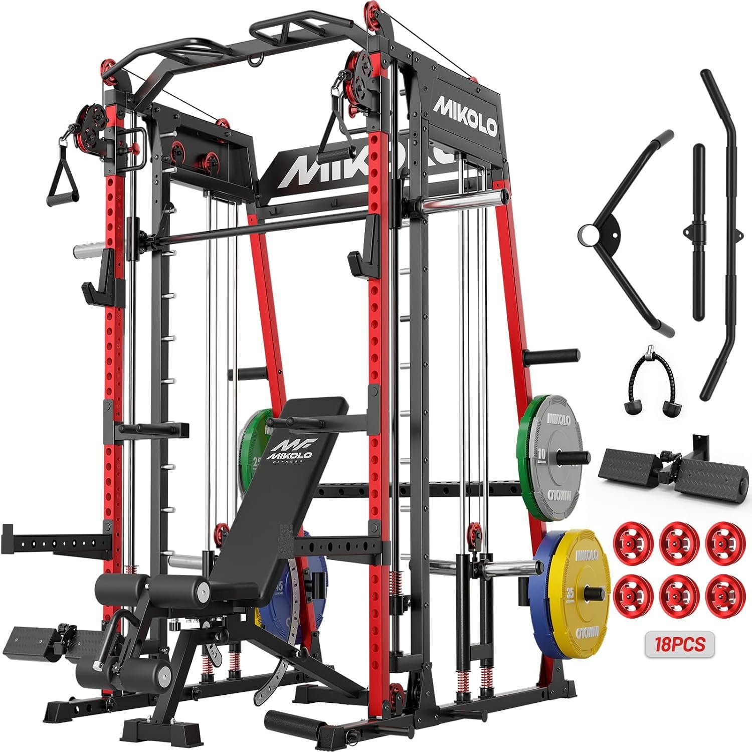 Mikolo M4 2.0 Smith Machine, All-in-One Home Gym Power Cage with LAT Pulldown & Cable Crossover, Squat Rack for Full Body Workouts