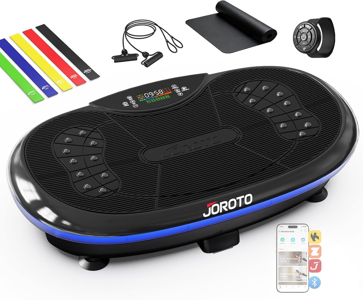 JOROTO 4D Vibration Plate Exercise Machine, Women Vibration Plate for Lymphatic Drainage Weight Loss, App Control, Magnetic Stone, 120 Speed Level, Fitness Equipment for Home Gym with Bands, Yoga Mat