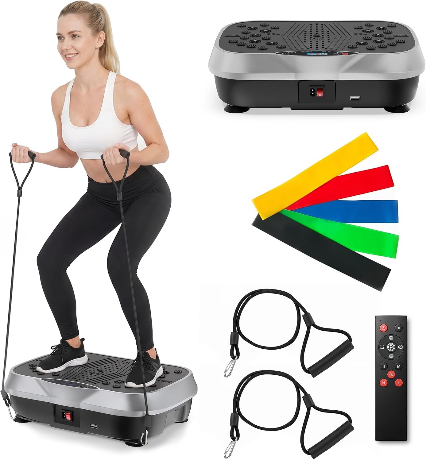 Vibration Plate Exercise Machine for Lymphatic Drainage, 10 Preset Modes & 200-Level Vibrating Platform for Whole Body Fitness, Bluetooth Audio, Home Gym Shake Plate with Resistance Bands