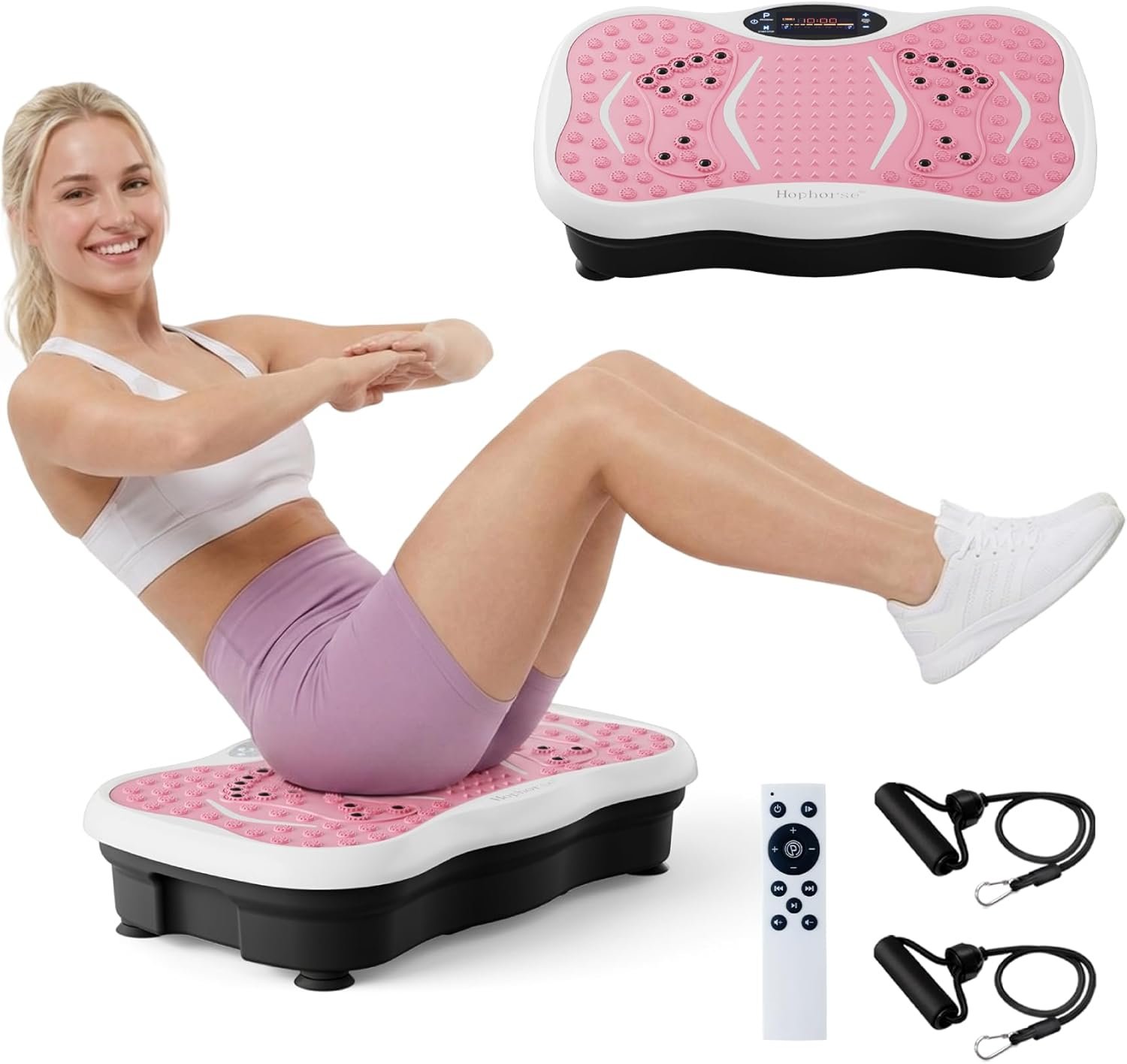 Vibration Plate Exercise Machine for Lymphatic Drainage, 200 Speeds Vibrating Fitness Platform for Full Body Workout and Weight Loss, 300 Lbs Capacity with Resistance Bands for Women Men