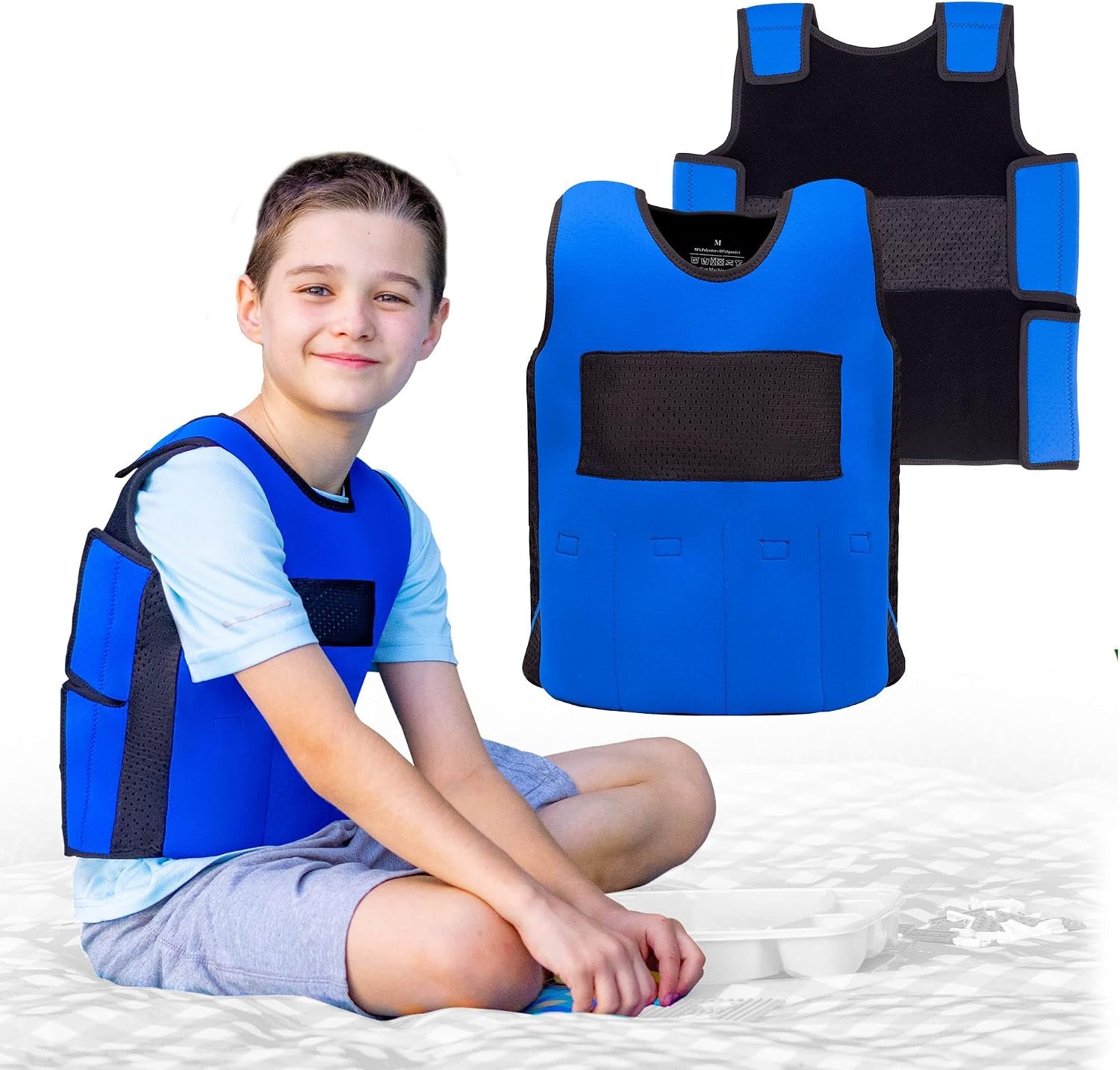 Ted Kangaroo Weighted Vest for Kids Sensory Compression Vest Deep Pressure Comfort (Blue)