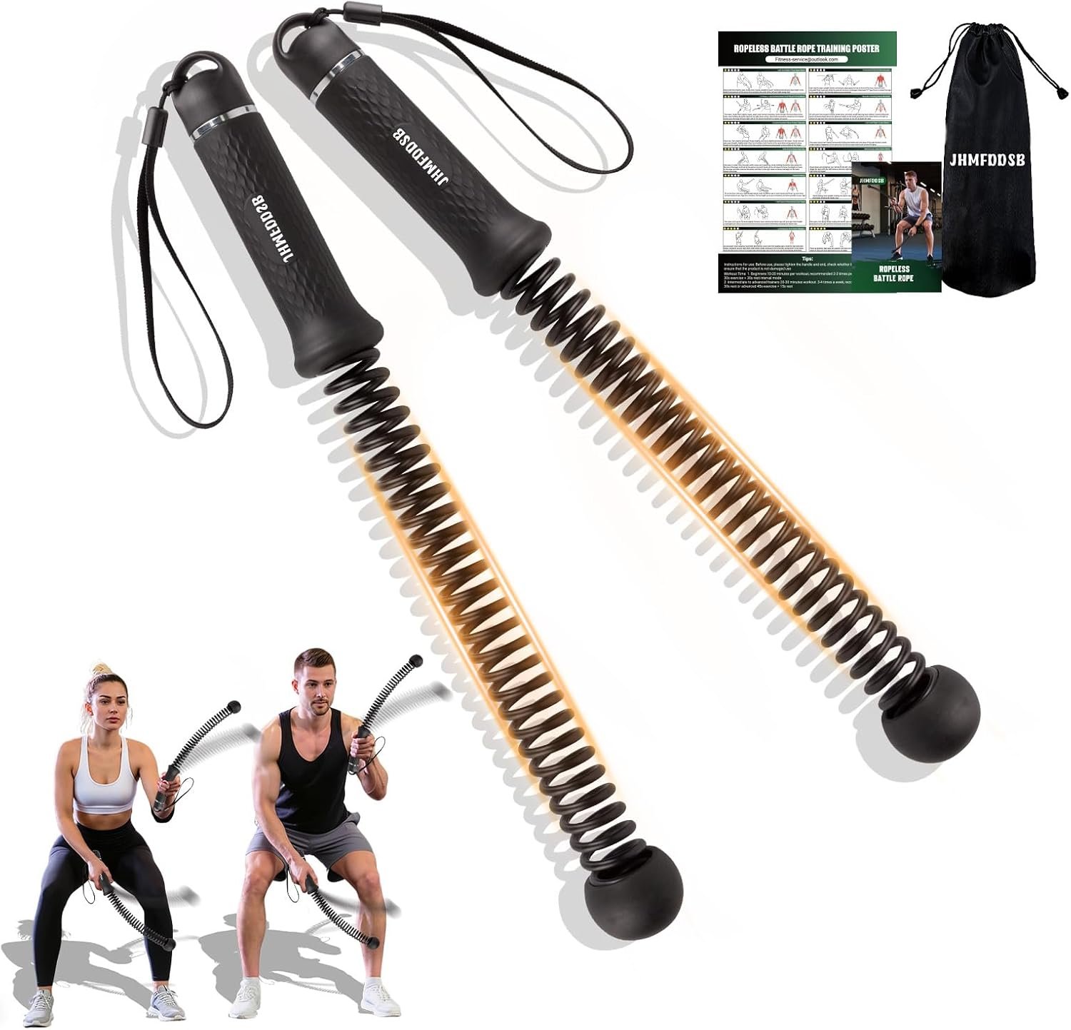 Ropeless Battle Ropes, Upgraded Heavy Duty Portable Cordless Battle Ropes for Home Gym with Poster & Non-Slip Soft Handles for Wrist Protection, Exercise Rope for HIIT and Low-Impact Aerobic Training
