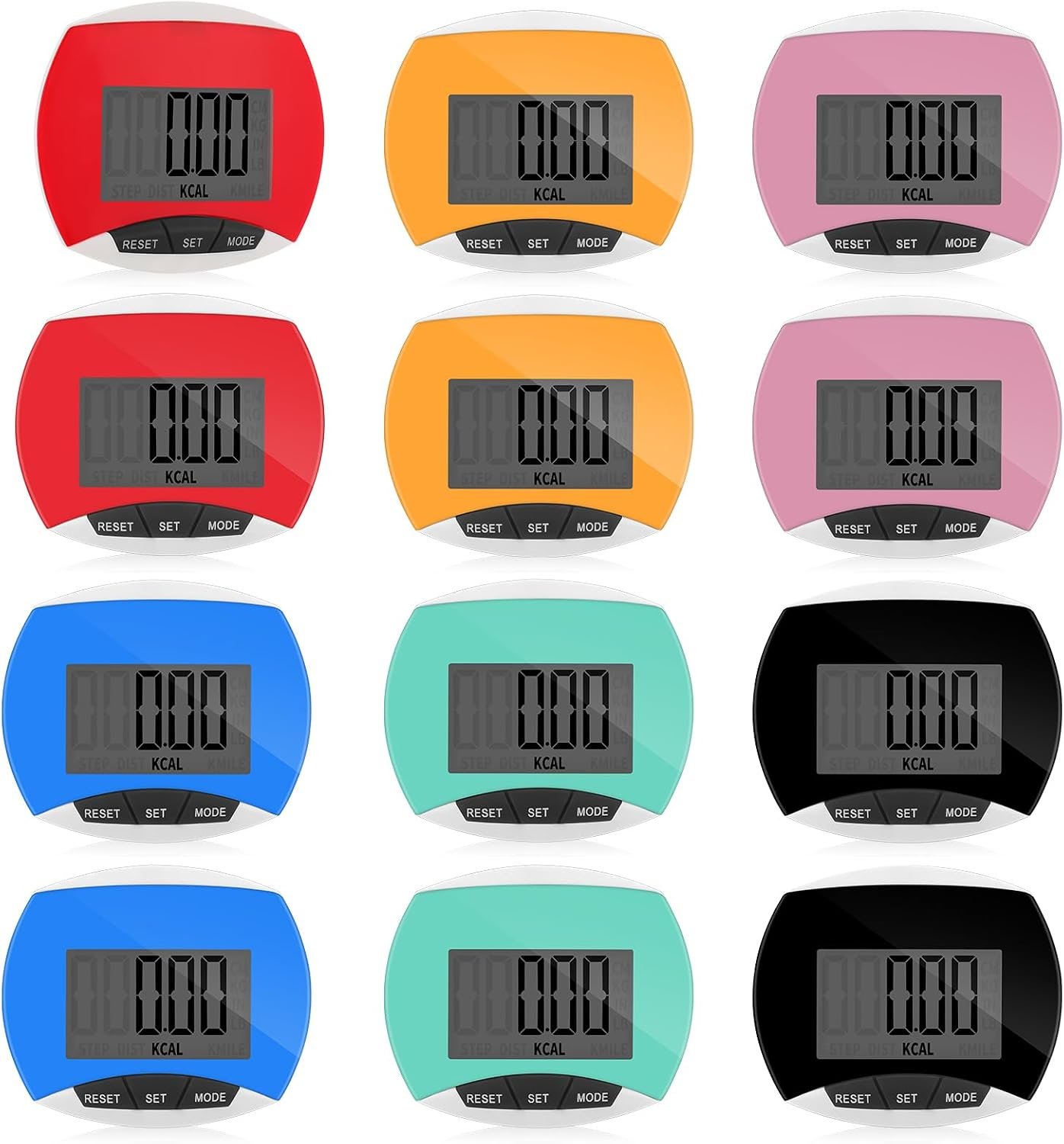 Copkim 12 Pcs Simple Pedometer for Walking Bulk LCD Step Counter with Calories Burned Portable Step Tracker for Women Seniors Jogging Hiking Running Walking, 6 Colors