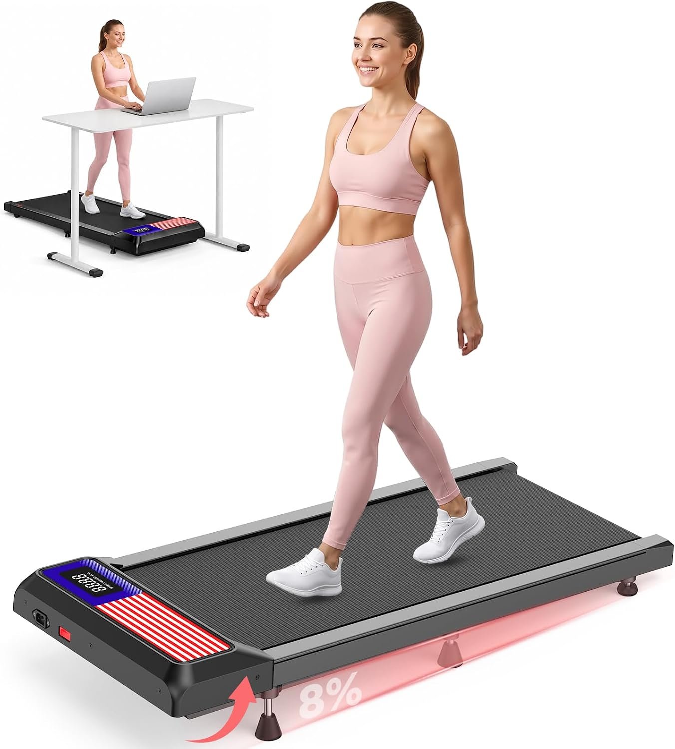 HCOIW Walking Pad Treadmill for Home Office, Portable Under Desk Treadmill | 3-in-1 Foldable Walking Pad with Incline, Quiet, Remote, No Installation, Portable & Easy Storage for Home Office