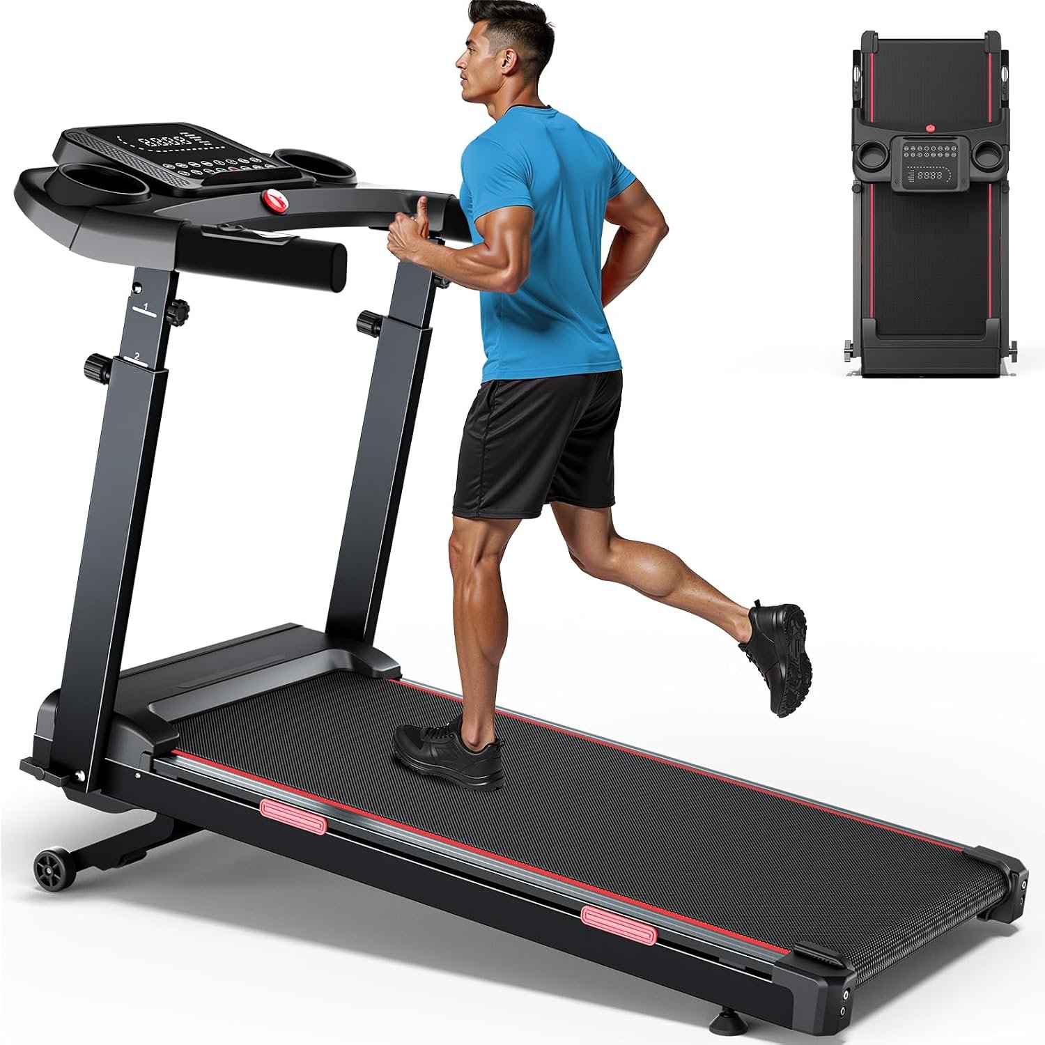 3.5 HP Auto Incline Treadmills for Home – Adjustable Height Handle Bars, 8.7 MPH, Wide Belt, 300+ lb Capacity